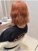 アプリコットカラー外ハネ切りっぱなし結べるボブ絶壁アラフィフ