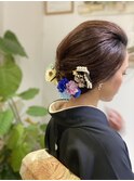お仕事始めの留袖オールバックシニヨン