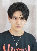 韓国ヘアカルマパーマコンマバングセンターパート黒髪ウルフ