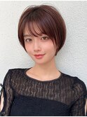 耳かけショートボブ似合わせカット30代40代50代チェリーブラウン