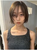顔まわりカット/ショート/透明感/アッシュカーキベージュ