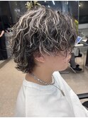 調布ハイライトメンズパーマハイライト刈り上げマッシュウルフ