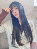 ブルーブラック/ミニウルフシースルー前髪ワンホン韓国