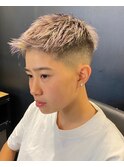 1247グレーベージュハイトーンカラー束間韓国ヘア短髪ショート