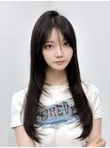 ミディアムレイヤーロングレイヤーカット顔周りブルーブラック
