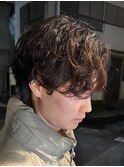 原宿シャドウパーマ緩めメンズマッシュウルフカットツーブロック