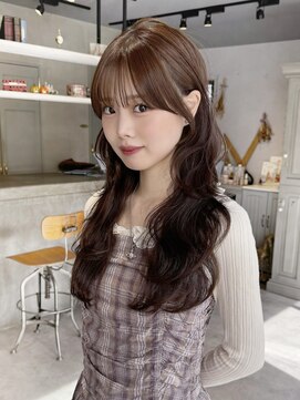 カシュカシュ 表参道(cache cache) ロングブリーチなしブラウンカラーシースルー前髪顔まわりカット