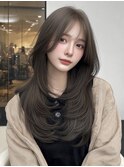 小顔外ハネミディアムアッシュ20代30代40代くびれミディ韓国ヘ