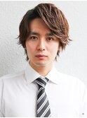 好感度アップ　ビジネスウルフヘア ミディアム　スーツ　30代