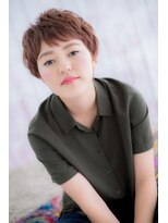 ミック ヘアアンドメイク アップ 駒込店(miq Hair&Make up) オン眉ピンクブラウンくせ毛風ボーイッシュマッシュヘアa1