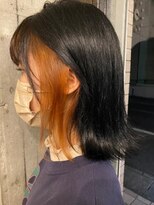 ヘアーアンドメイク ファット(Hair&Make PHAT) 黒髪インナーカラーオレンジベージュ外はね10代20代30代