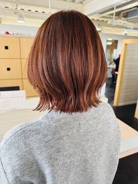 キャパジャストヘアー(CAPA just hair) くびれボブ・白髪ぼかしハイライトカラーオレンジベージュ
