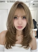 ハイライトカラーミルクティーベージュケアブリーチダブルカラー