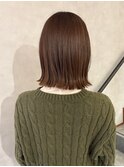 ピンクベージュ系切りっぱなしボブ