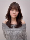 セミロングレイヤーウルフモカブラウン