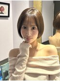 オリーブベージュシースルーバング20代ボブ