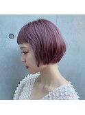 ショコラピンク ミニボブ 前下がりボブ オン眉 ヴェールカラー