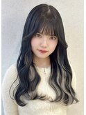 ウェーブ　インナーエクステ　インナーシルバー　ブルーブラック