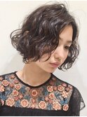 カーリーショート/ミニボブパーマ/大人ヘア/癖毛くせ毛/前髪なし
