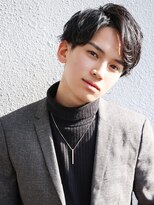 ソフトツイスト黒髪マッシュネオウルフオリーブカラーワンレン