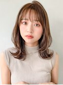 大人かわいいコテ風パーマボブルフ小顔カット薄めバング外ハネ＊