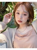 ボブ/大人かわいい/フェザーバング/透け感グレージュ