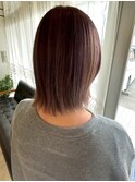 ミディアムレイヤー 外ハネ ピンクグレージュ 縮毛矯正