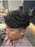 韓国へアカルマパーマワックスなしセンターパート黒髪ウルフ