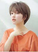 大人かわいい 小顔 ショートボブ ひし形シルエット グレージュKI
