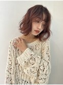 ボブニュアンスパーマスタイルレッドブラウンカラー