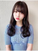 大人可愛い黒髪暗髪透明感小顔前髪顔まわりカットセミロング