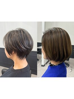 白髪ぼかしやハイライトで透明感を演出し自然で若々しい大人カラーが得意なサロンです＊ [高松]