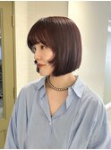 レイヤーボブ　顔回りカット　カシスカラー　立川