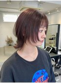 ピンクブラウンウルフカットボブウルフヘアショートウルフ表参道