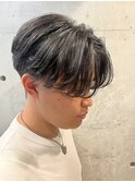 毛流れフェザーパーマショートセンターパートメンズ黒髪爽やか