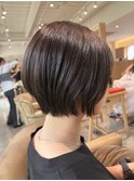 髪質改善カラーオリーブブラウン美人夏ショートボブ