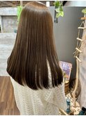 ブリーチなしカラーロングスタイルオリーブベージュ