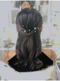 結婚式 二次会 お呼ばれ ハーフアップ パールピン