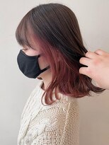 ミミヘアーガーデン(mimi hair garden) インナーカラー★ピンクパープル/ミディアムスタイル/波巻き