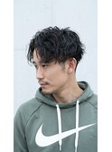 シースルーアップバングスパイラルパーマツーブロックスタイル