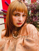 ビートス(BEAT S)&nbsp;【BEAT S】ケアブリーチ×オレンジカラー×前髪眉上バング