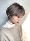 ブラウンショートボブ_外ハネボブセクションカラー_38939