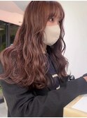 ブリーチなしダブルカラー/ウェーブヘア/ピンクブラウン