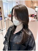 韓国くびれヘア 顔周り 前髪カット ブリーチなし ネビージュ