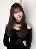 ロングレイヤー　ワンホンレイヤー　クロスパーマ　前髪