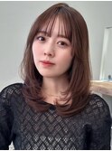 顔周りレイヤーカットくびれヘアミルクティーベージュカラー韓国