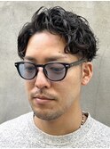 センターパートツイストスパイラルパーマメンズマッシュパーマ