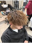メンズパーマブラウンベースハイライトツイスパマッシュ