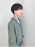 丸型ピンクベージュマッシュショート前髪