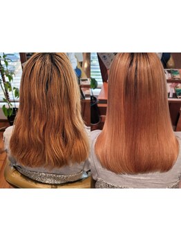 【ブリーチ毛&縮毛矯正後の髪に】ダメージ毛のための水素カラーが得意!これまでのダメージなかったことに。